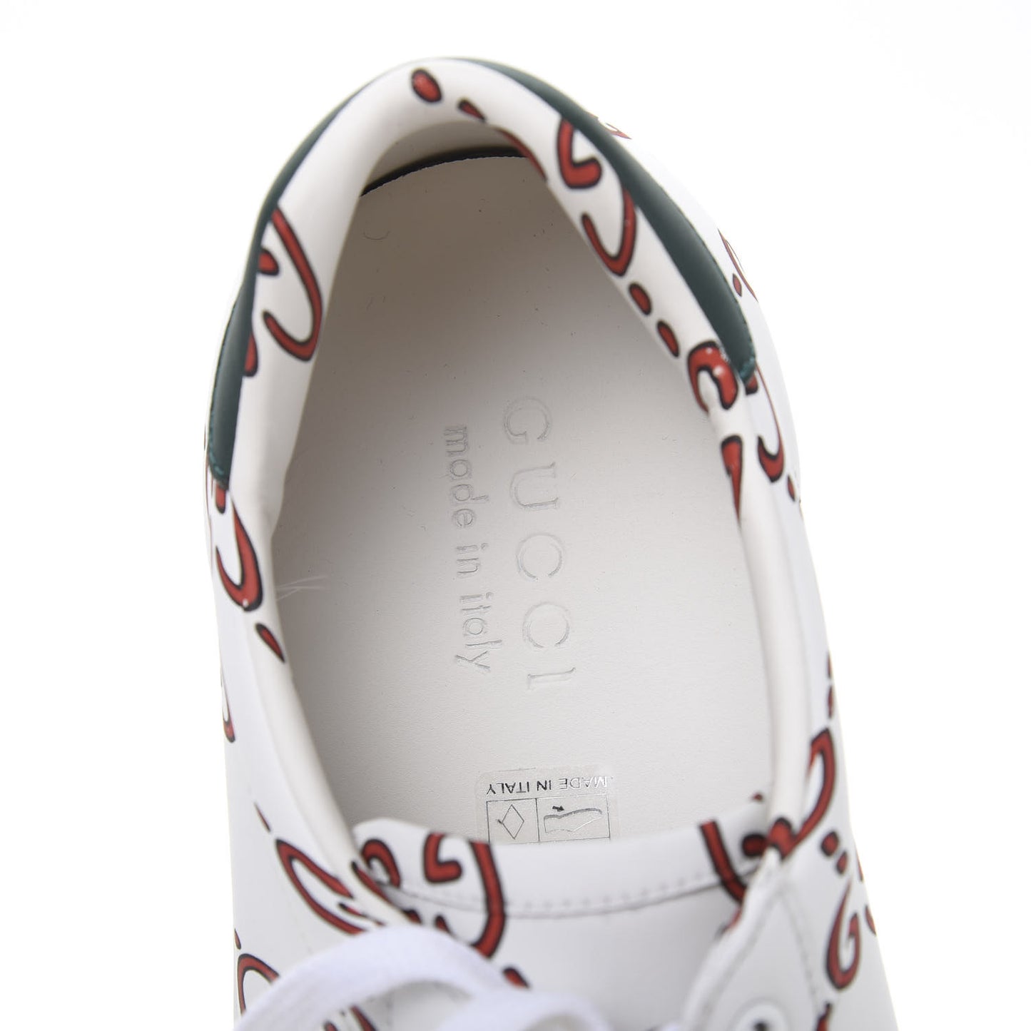 Calfskin GucciGhost Print Mens Ace Sneakers 8 White Hibiscus Red