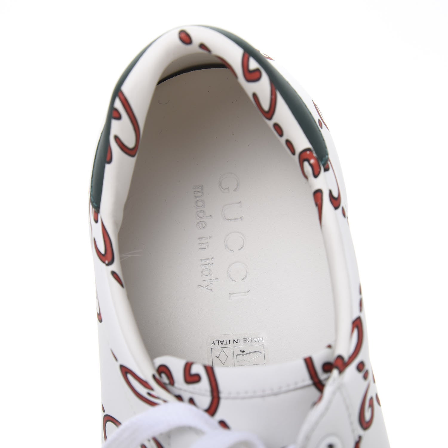 Gucci Calfskin GucciGhost Print Mens Ace Sneakers 8 White Hibiscus Red 7 of 10