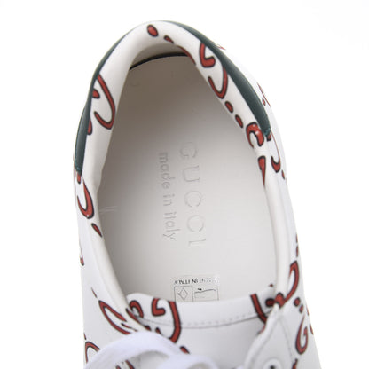 Gucci Calfskin GucciGhost Print Mens Ace Sneakers 8 White Hibiscus Red 7 of 10