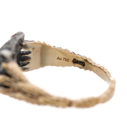 Gucci 18K Yellow Gold Sterling Silver Diamond Pearl Le Marche Des Merveilles Feline Ring 54 6.75 4 of 6