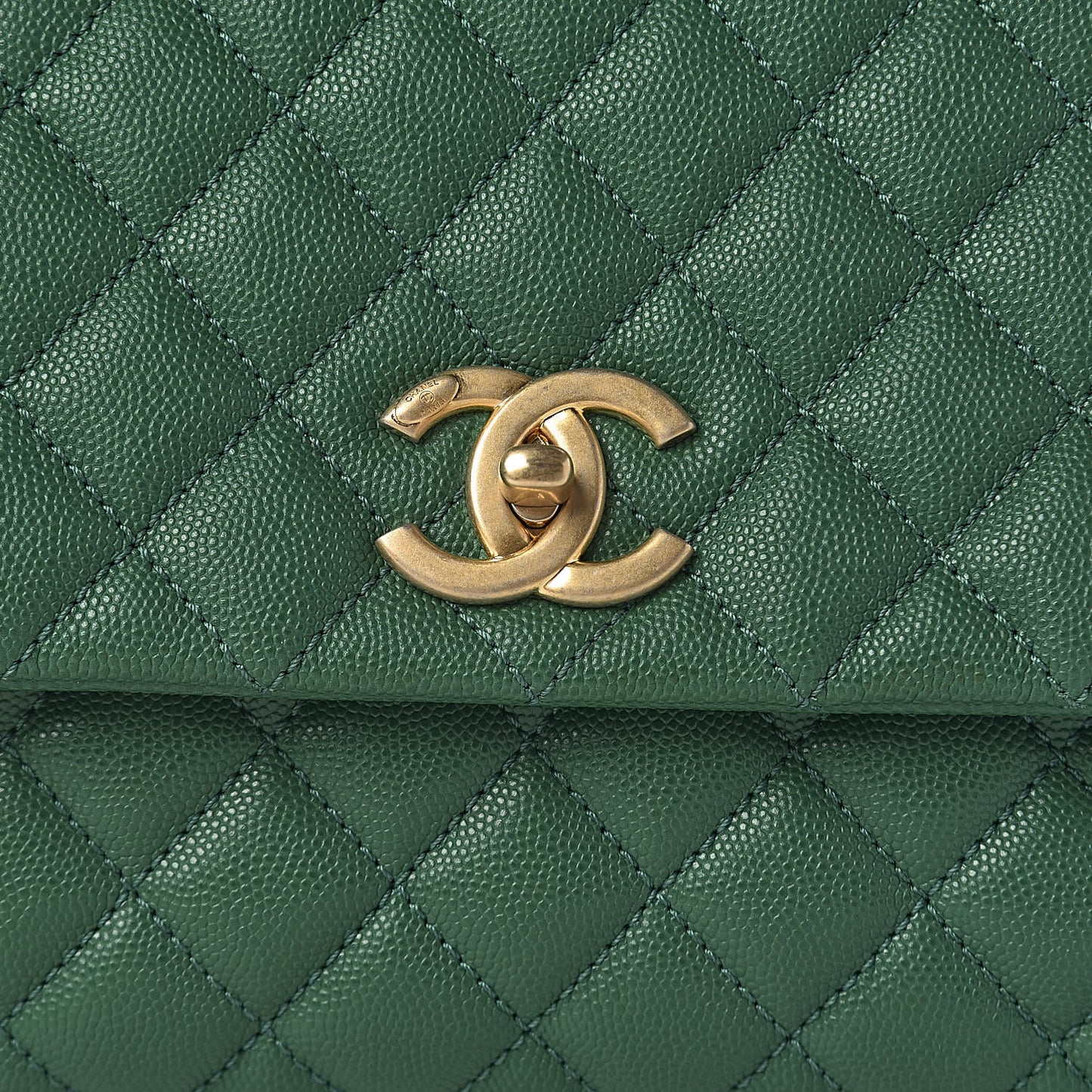 Caviar Quilted Small Coco Handle Flap Green