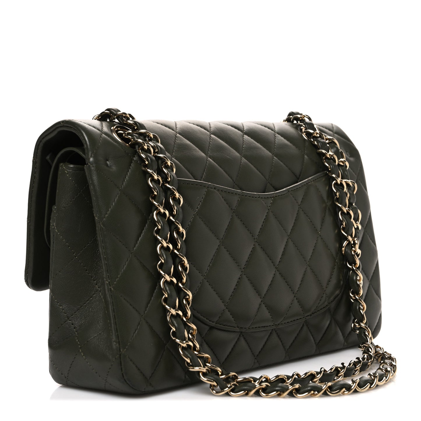 Lambskin Quilted Medium Double Flap Khaki
