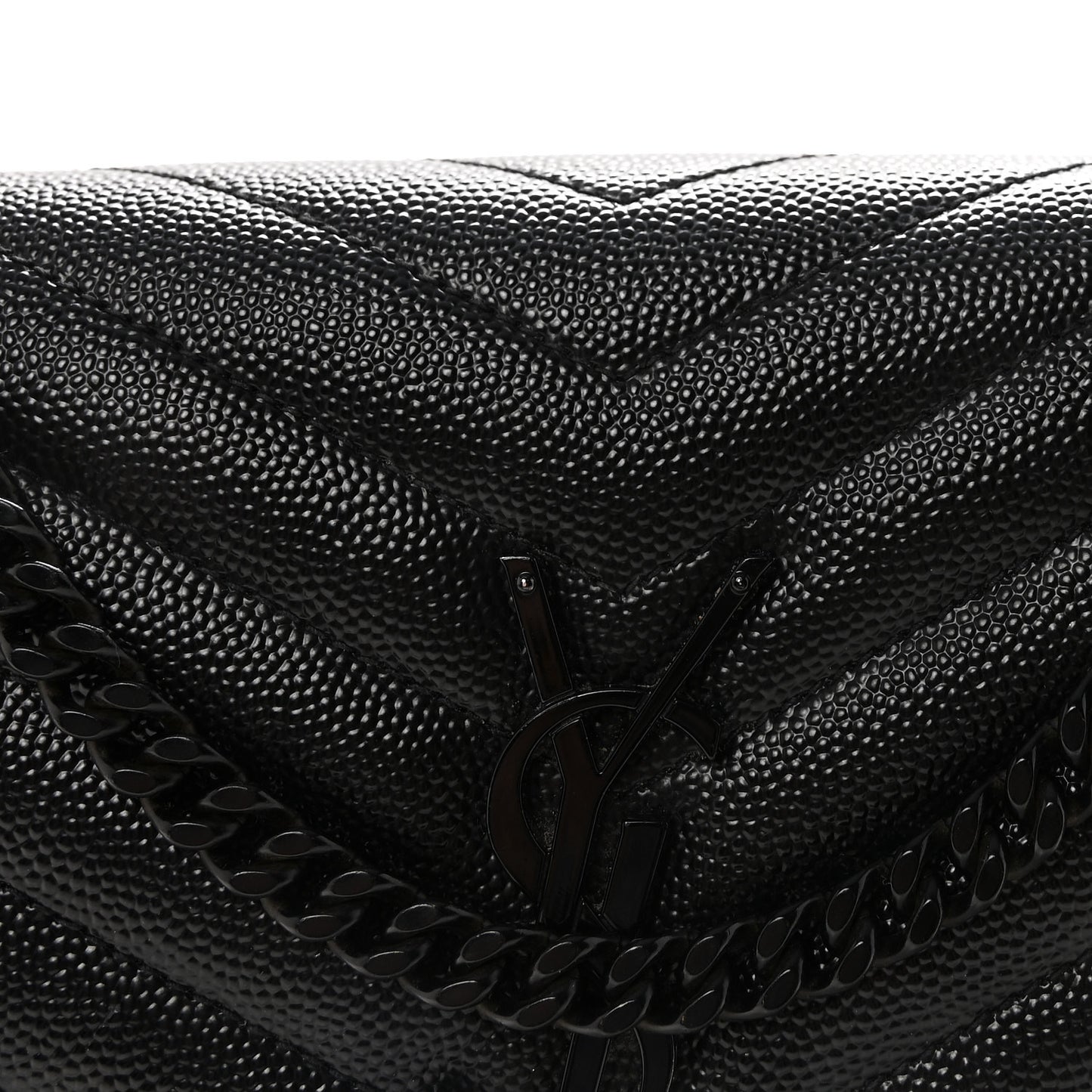 Grain De Poudre Matelasse Chevron Monogram Monochrome Chain Wallet Black