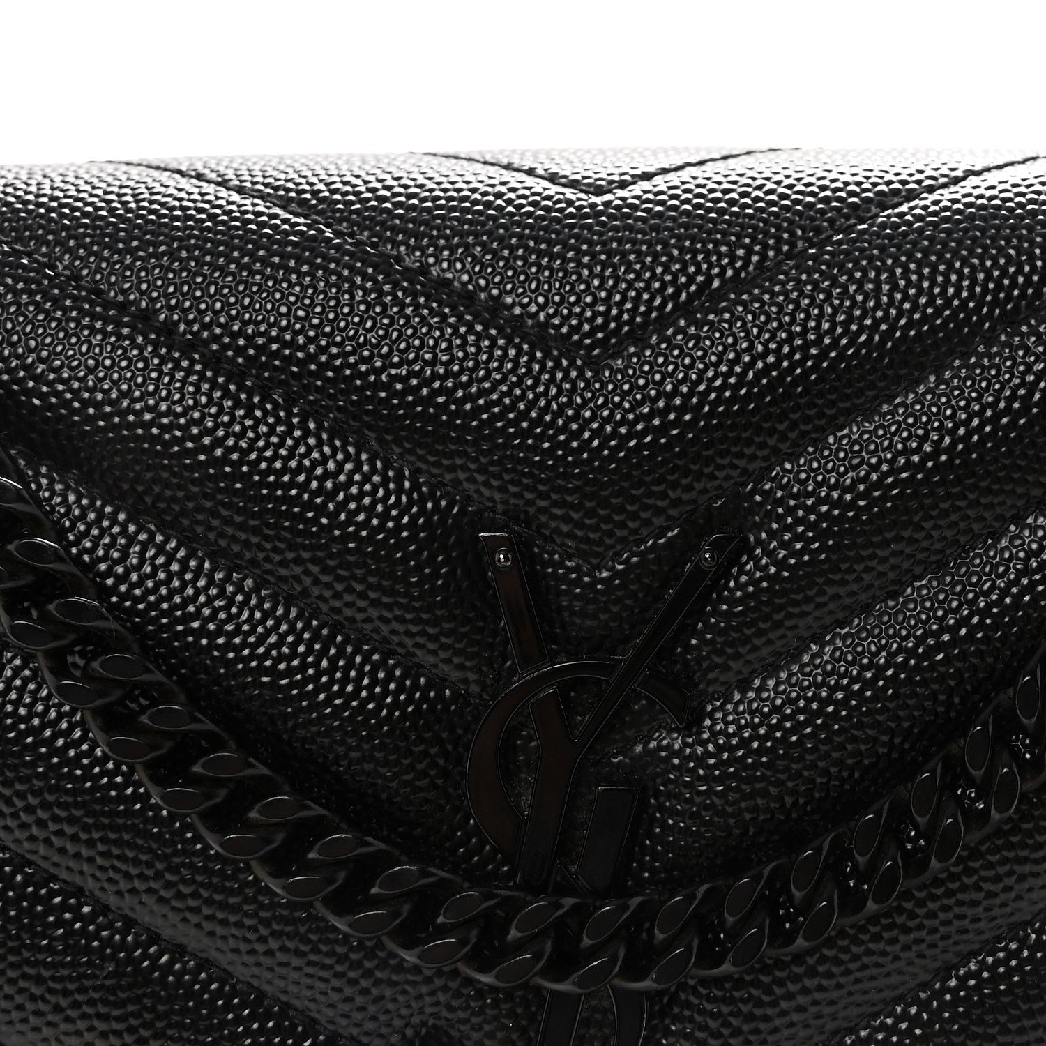 Saint Laurent Grain De Poudre Matelasse Chevron Monogram Monochrome Chain Wallet Black 7 of 9