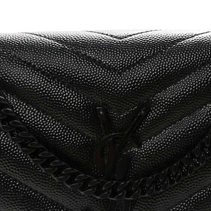 Saint Laurent Grain De Poudre Matelasse Chevron Monogram Monochrome Chain Wallet Black 7 of 9