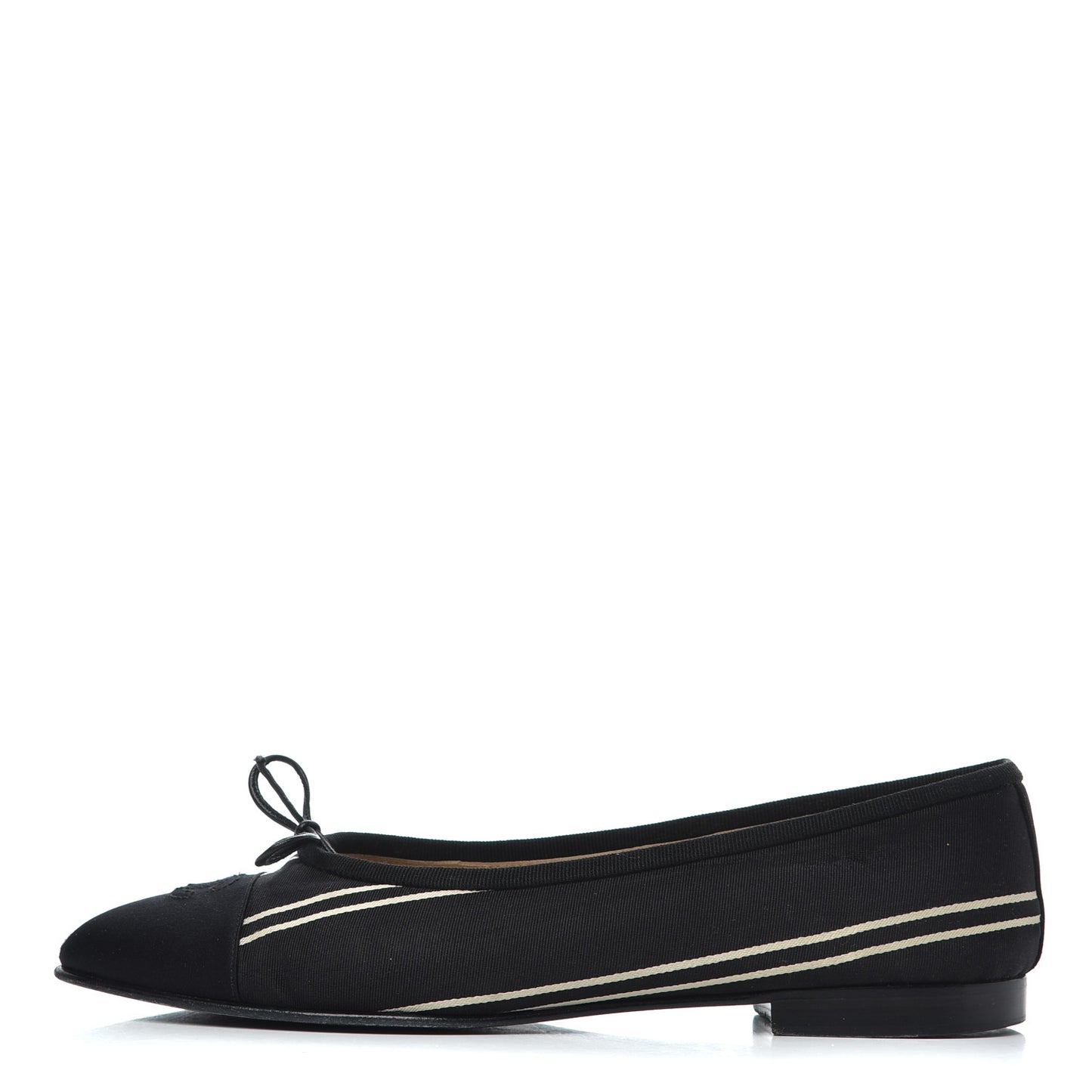 Fabric Grosgrain Cap Toe Ballerina Flats 39.5 Black