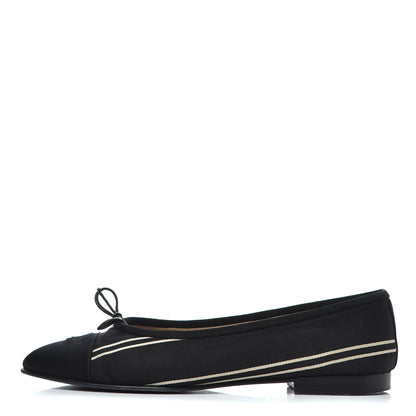 Chanel Fabric Grosgrain Cap Toe Ballerina Flats 39.5 Black 1 of 19
