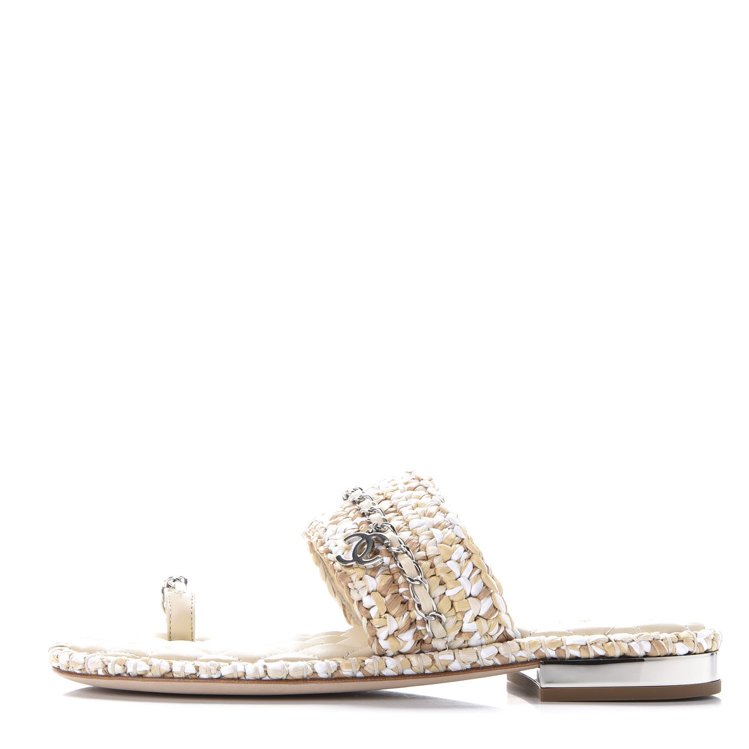 Chanel Raffia Lambskin Sandals 38 Beige White 1 of 10