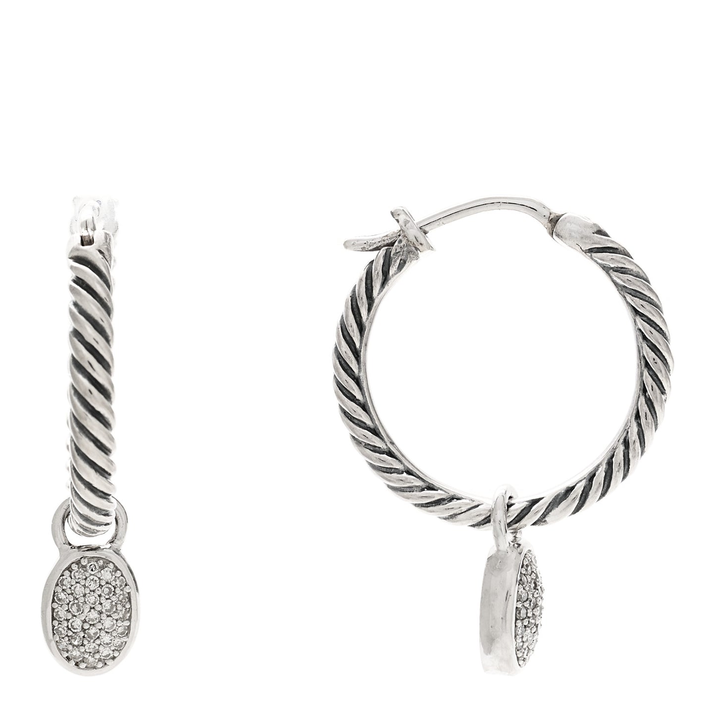 Sterling Silver Diamond Pave Hoop Drop Earrings