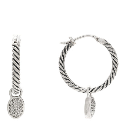 David Yurman Sterling Silver Diamond Pave Hoop Drop Earrings 1 of 4