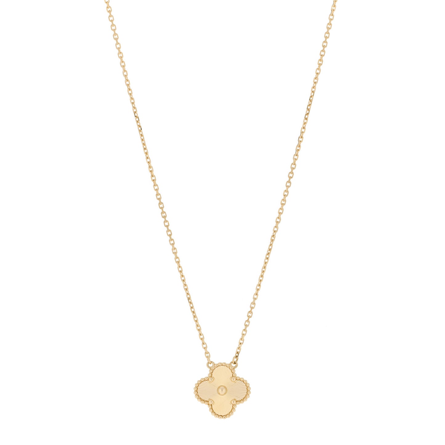 18K Yellow Gold Guilloche Vintage Alhambra Pendant Necklace