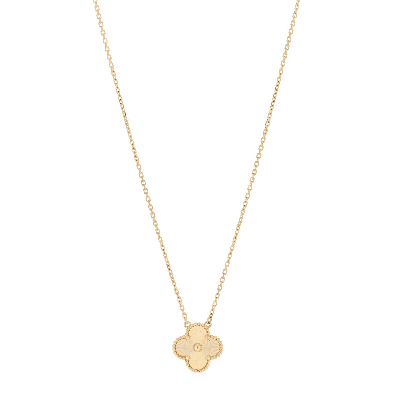 Van Cleef & Arpels 18K Yellow Gold Guilloche Vintage Alhambra Pendant Necklace 1 of 6