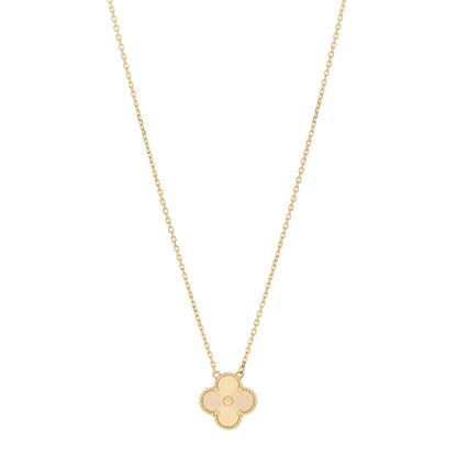 Van Cleef & Arpels 18K Yellow Gold Guilloche Vintage Alhambra Pendant Necklace 1 of 6