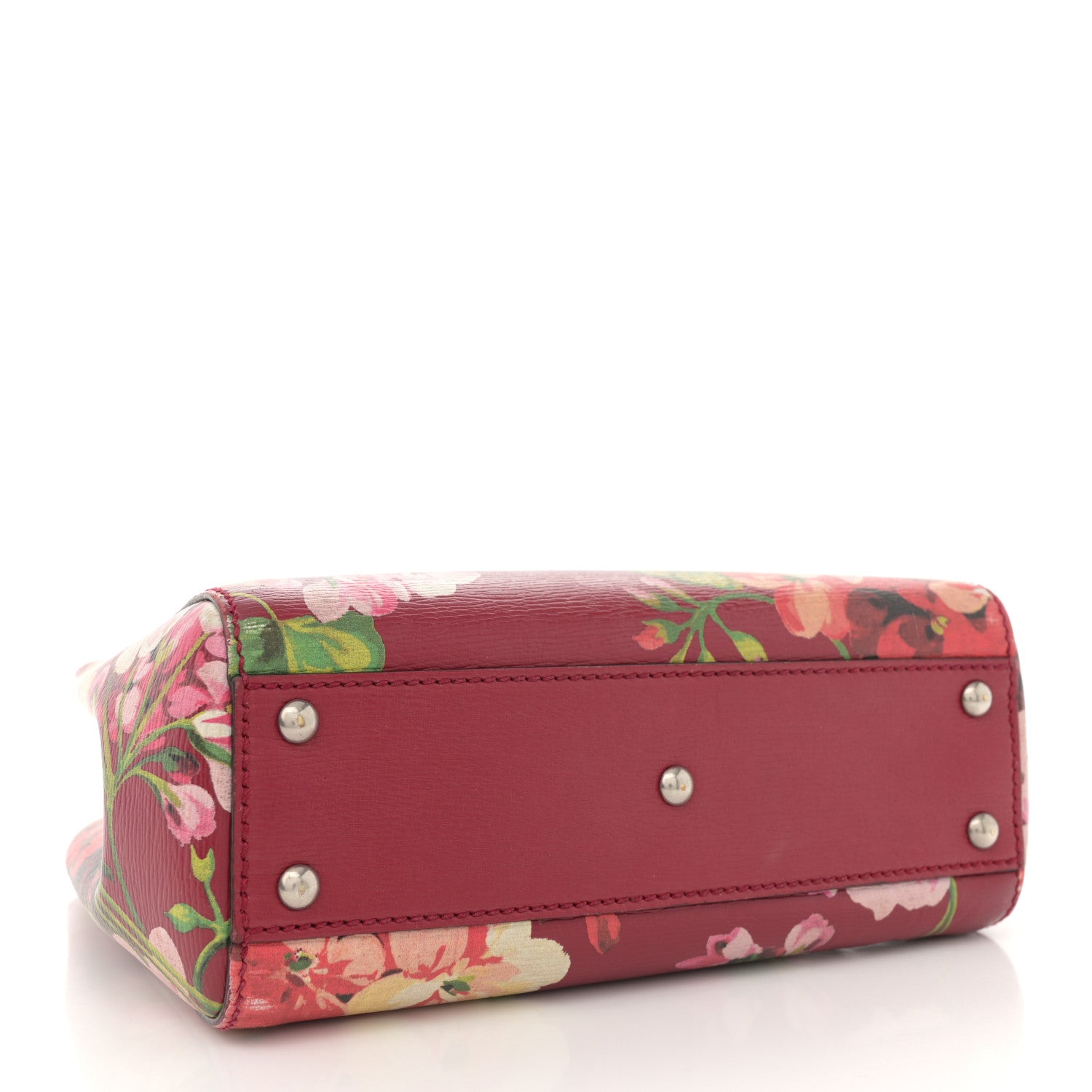 Gucci Shangai Calfskin Blooms Print Mini Bamboo Shopper Tote Romantic Cerise Multicolor 4 of 13