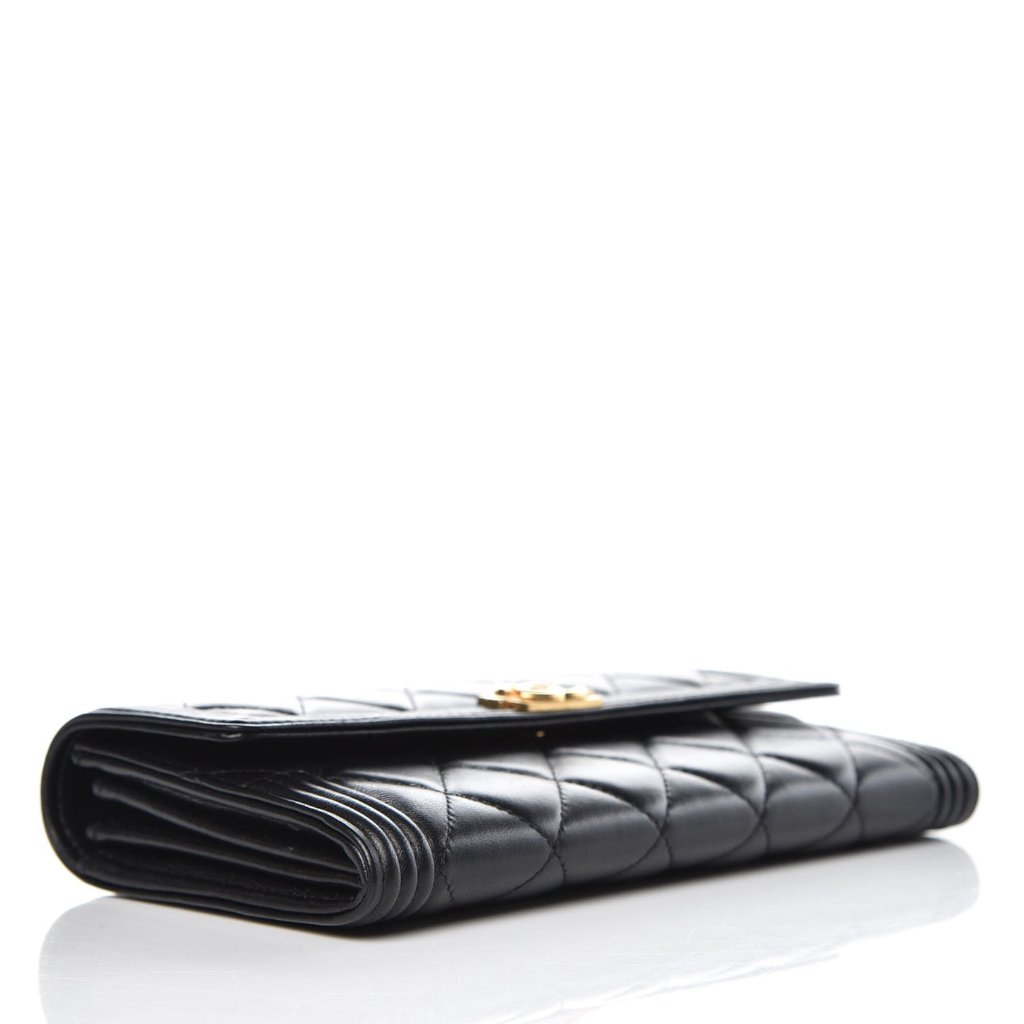 Lambskin Quilted Boy Flap Wallet Black