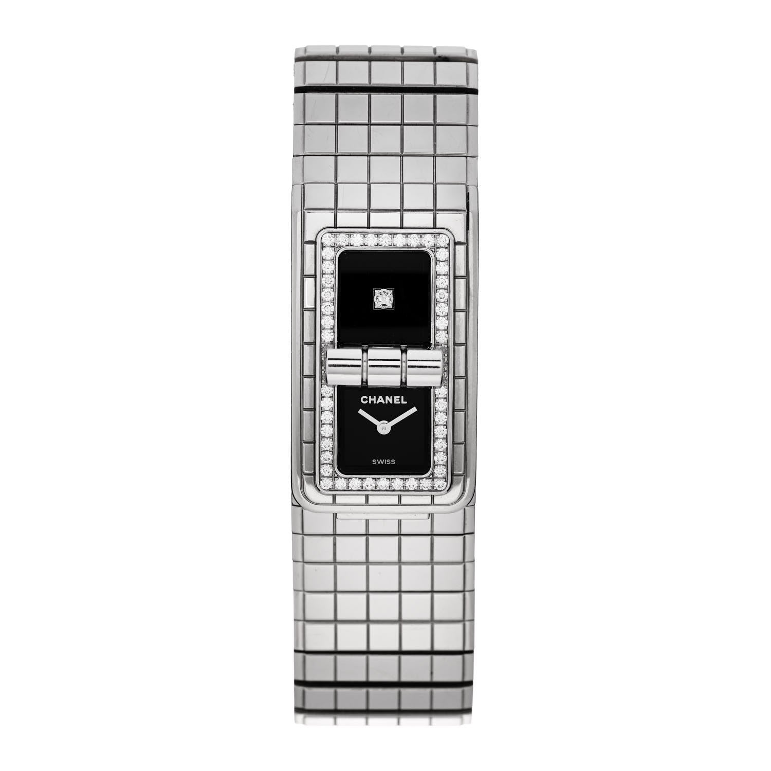 Chanel Stainless Steel Diamond Bezel 21mm Code Coco Quartz Watch Black 1 of 5