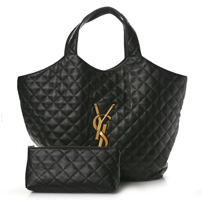 Saint Laurent Lambskin Quilted Maxi Icare Shopping Tote Black 2 of 11