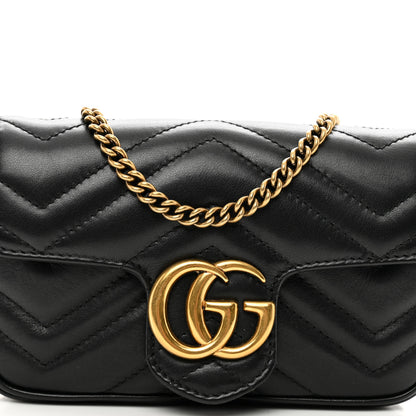 Gucci Calfskin Matelasse Super Mini GG Marmont Shoulder Bag Black 5 of 11