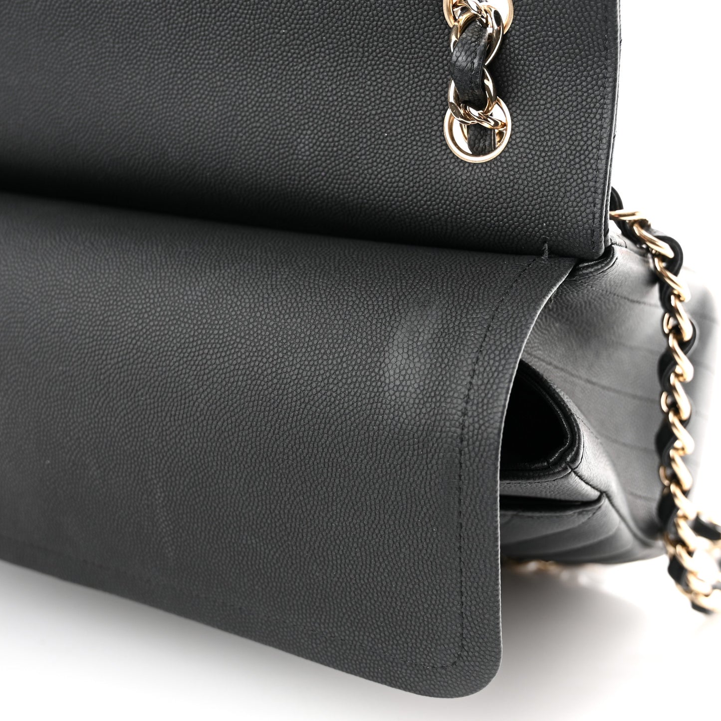 Caviar Chevron Quilted Jumbo Double Flap Black