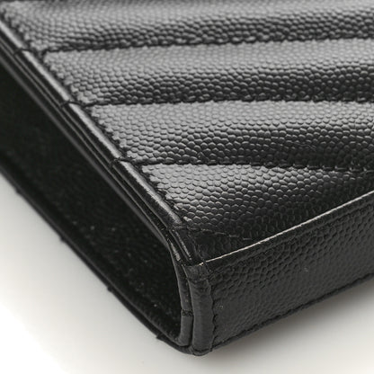 Saint Laurent Grain De Poudre Matelasse Chevron Monogram Chain Wallet Black 7 of 8