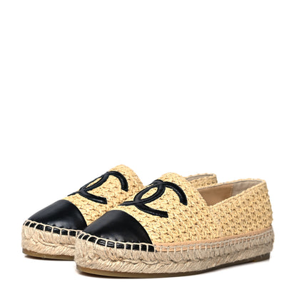 Chanel Braided Fabric Lambskin CC Espadrilles 36 Beige Black 3 of 8