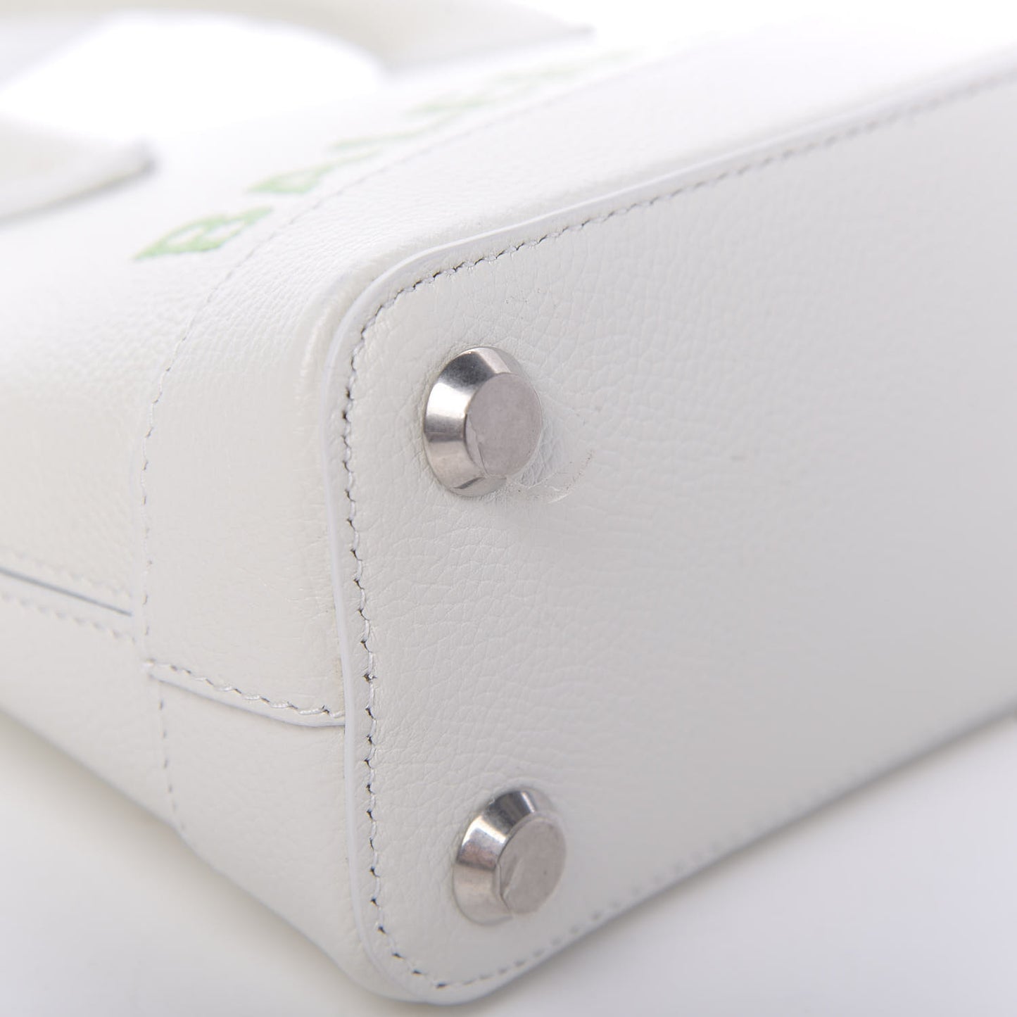 Grained Calfskin Logo XXS Ville Top Handle Bag White Light Green