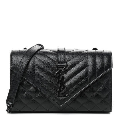 Saint Laurent Grain De Poudre Textured Mixed Matelasse Triquilt Small Monogram Satchel Black 1 of 10