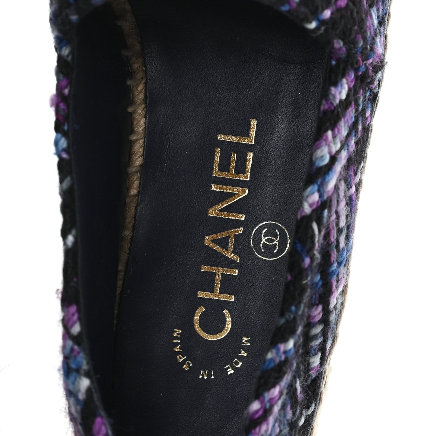 Tweed Grosgrain CC Espadrilles 35 Purple Black Navy