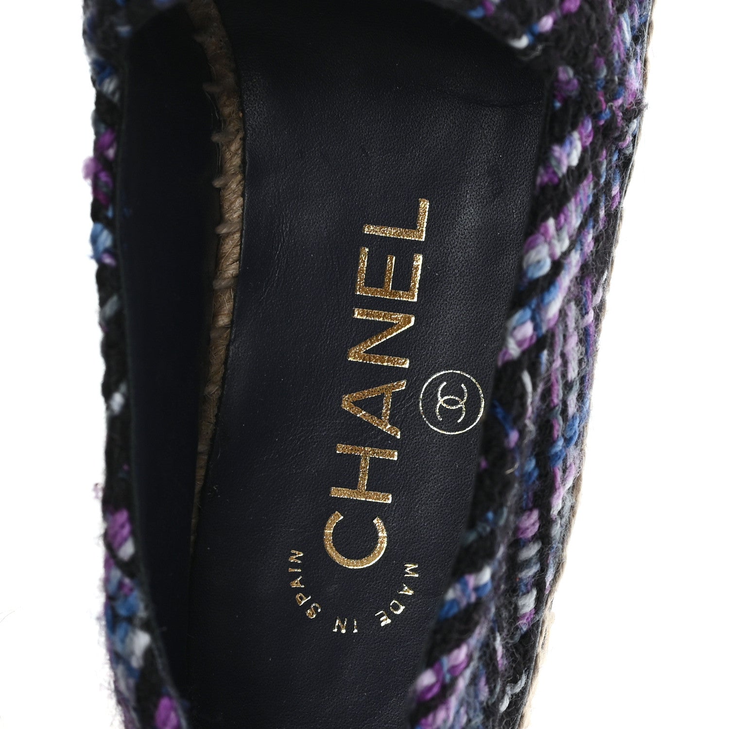 Chanel Tweed Grosgrain CC Espadrilles 35 Purple Black Navy 6 of 10
