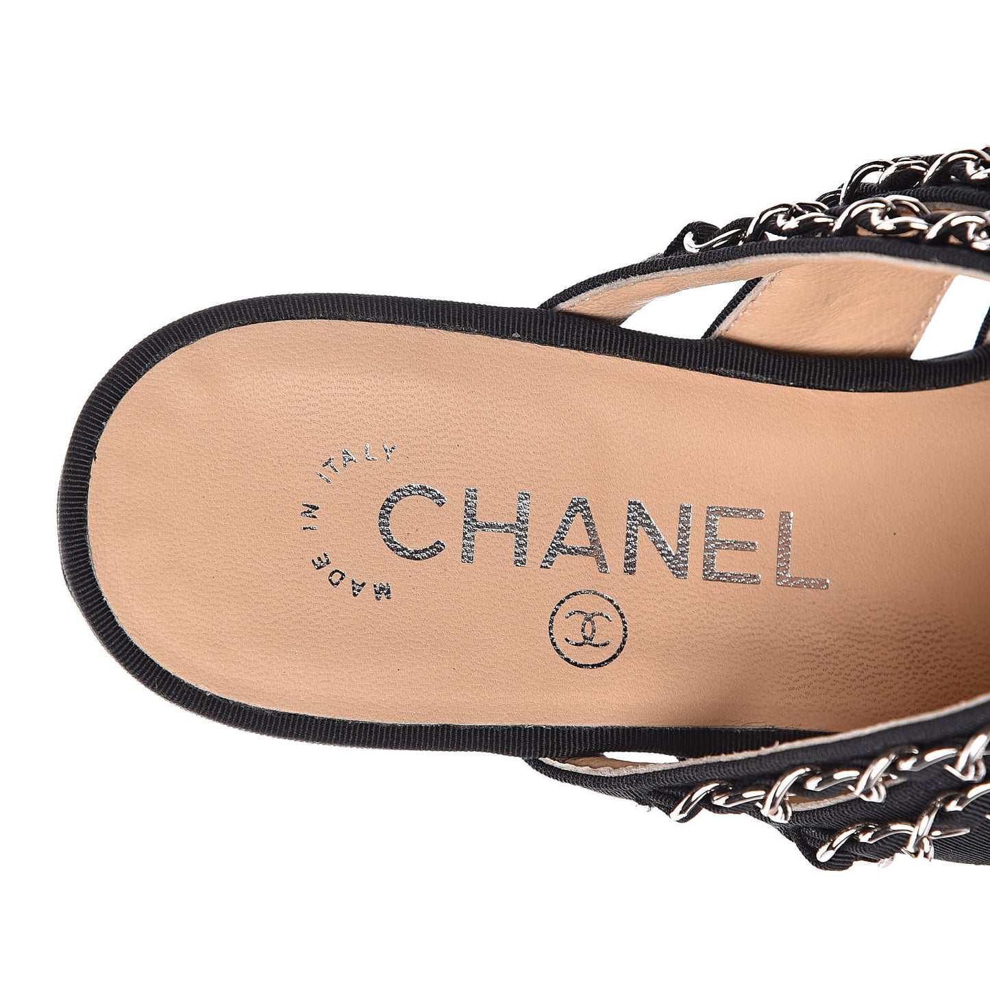 Grosgrain Chain Sandals 36 Black
