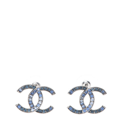 Chanel Crystal Baguette CC Earrings Blue 1 of 4