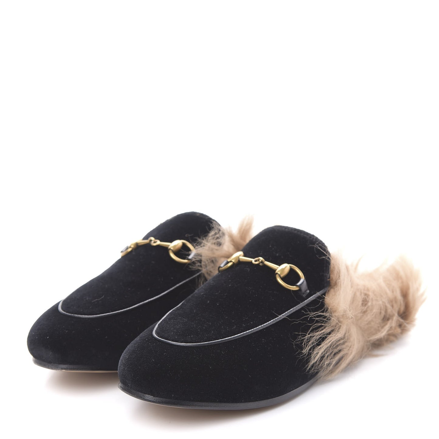Velvet Fur Womens Princetown Slippers 38 Black