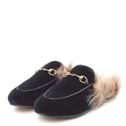 Gucci Velvet Fur Womens Princetown Slippers 38 Black 3 of 8