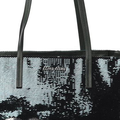Miu Miu Paillettes Sequin Logo Tote Smeraldo Argent 9 of 9