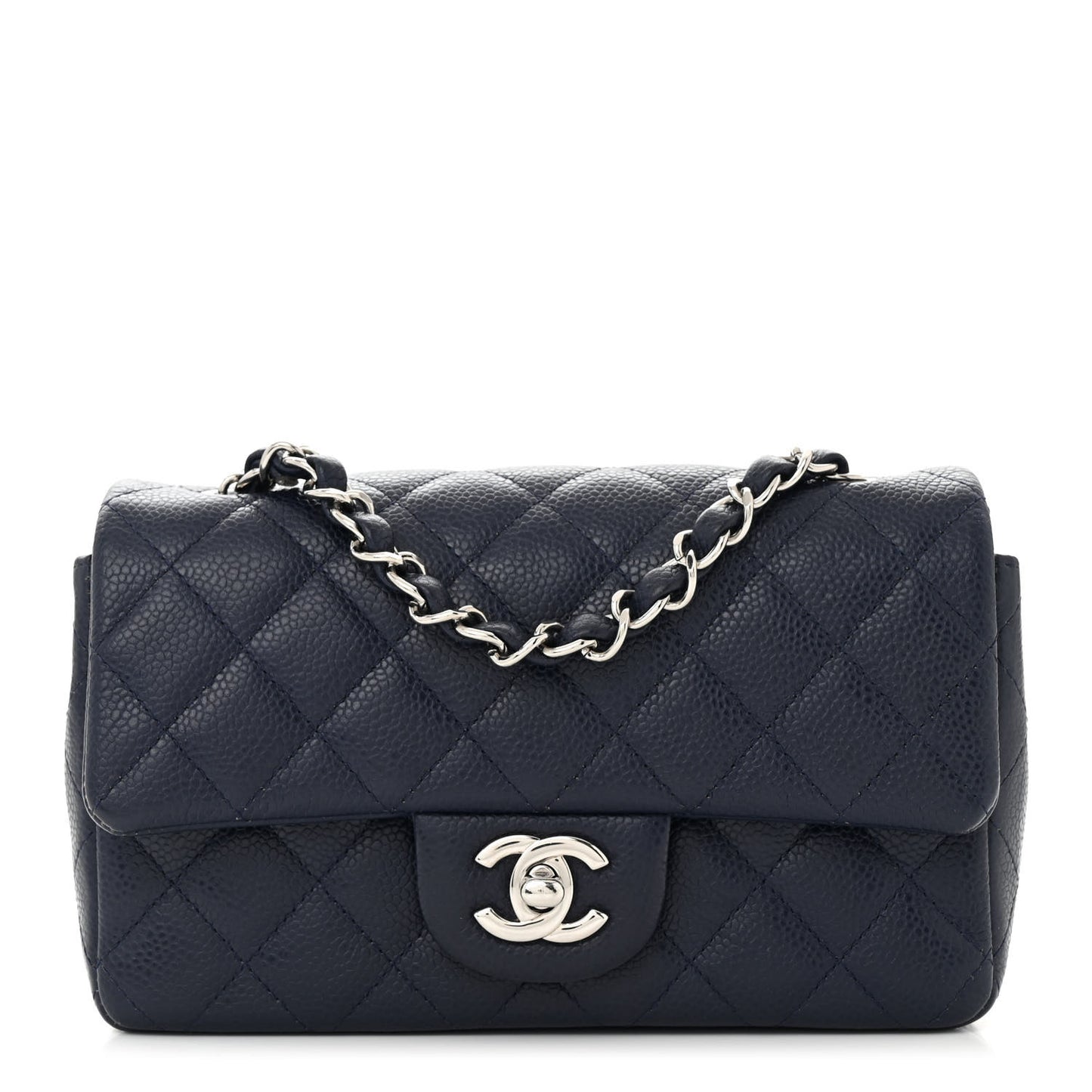 Caviar Quilted Mini Rectangular Flap Navy
