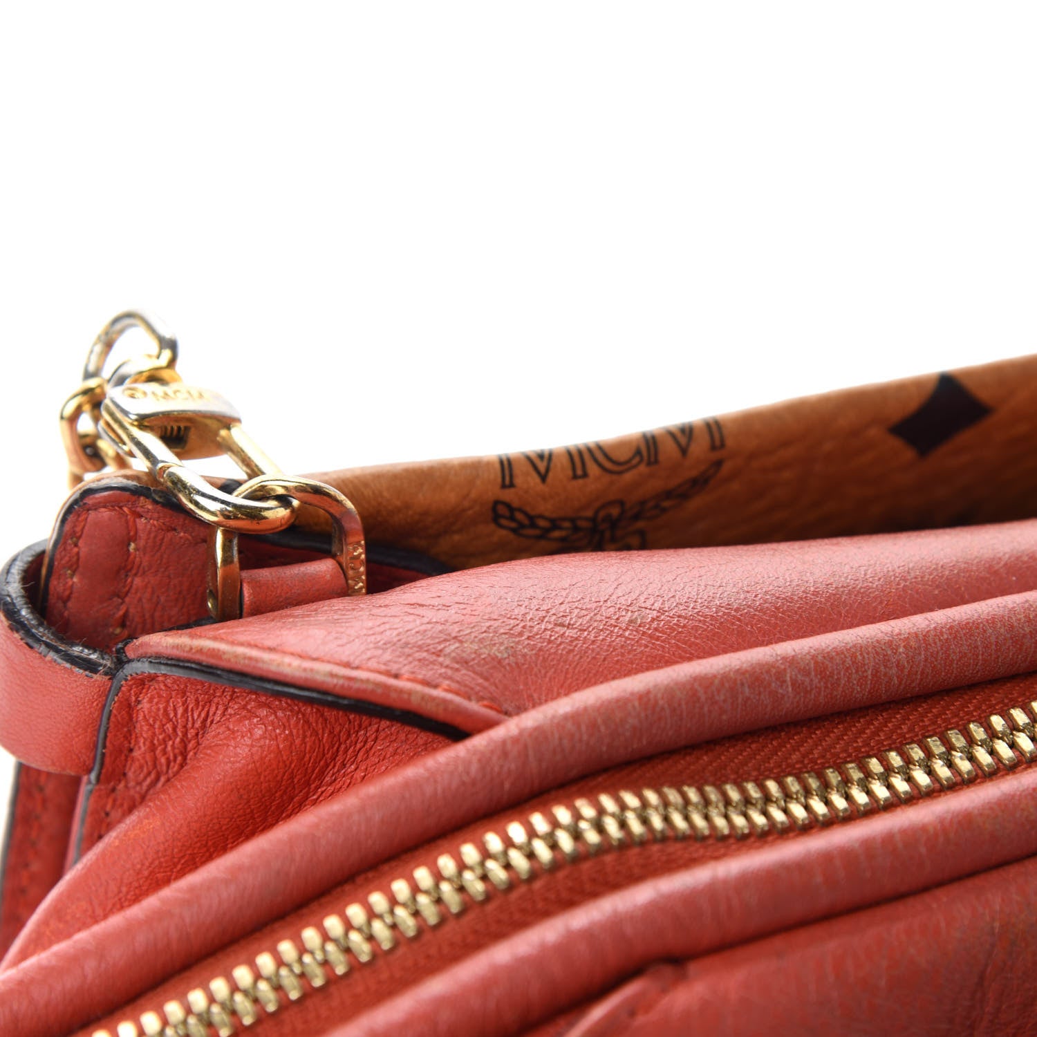 MCM Visetos Bi-Color Chain Crossbody Bag Cognac Red 10 of 18