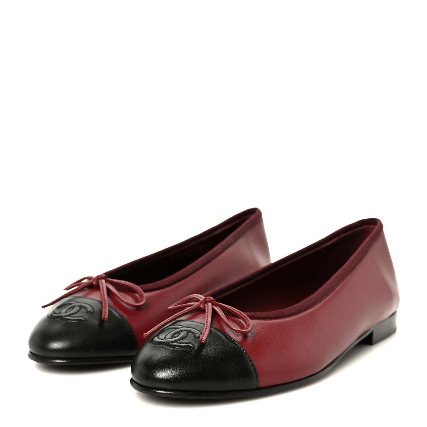 Chanel Lambskin Cap Toe CC Ballerina Flats 37.5 Burgundy Black 6 of 22