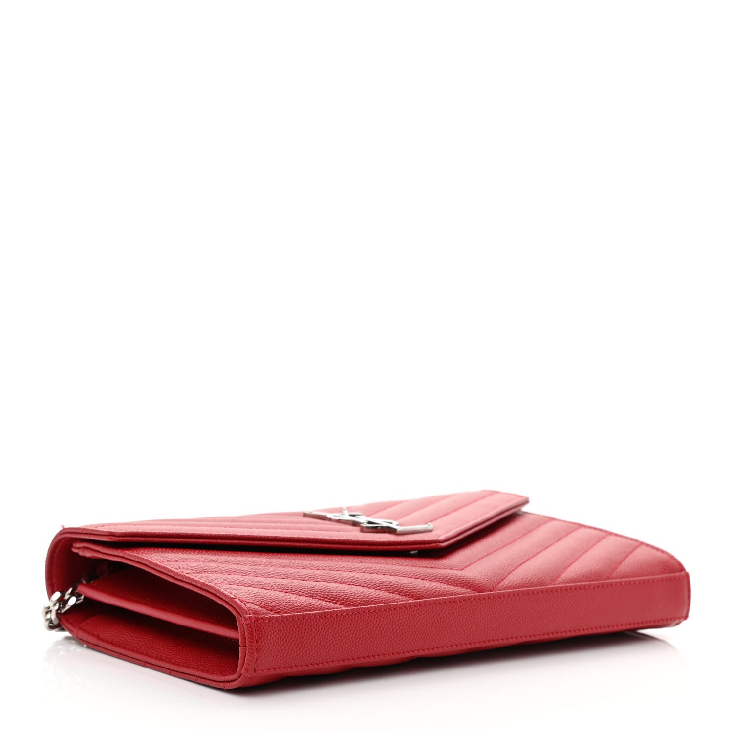Saint Laurent Grain De Poudre Matelasse Chevron Monogram Chain Wallet New Red 4 of 10