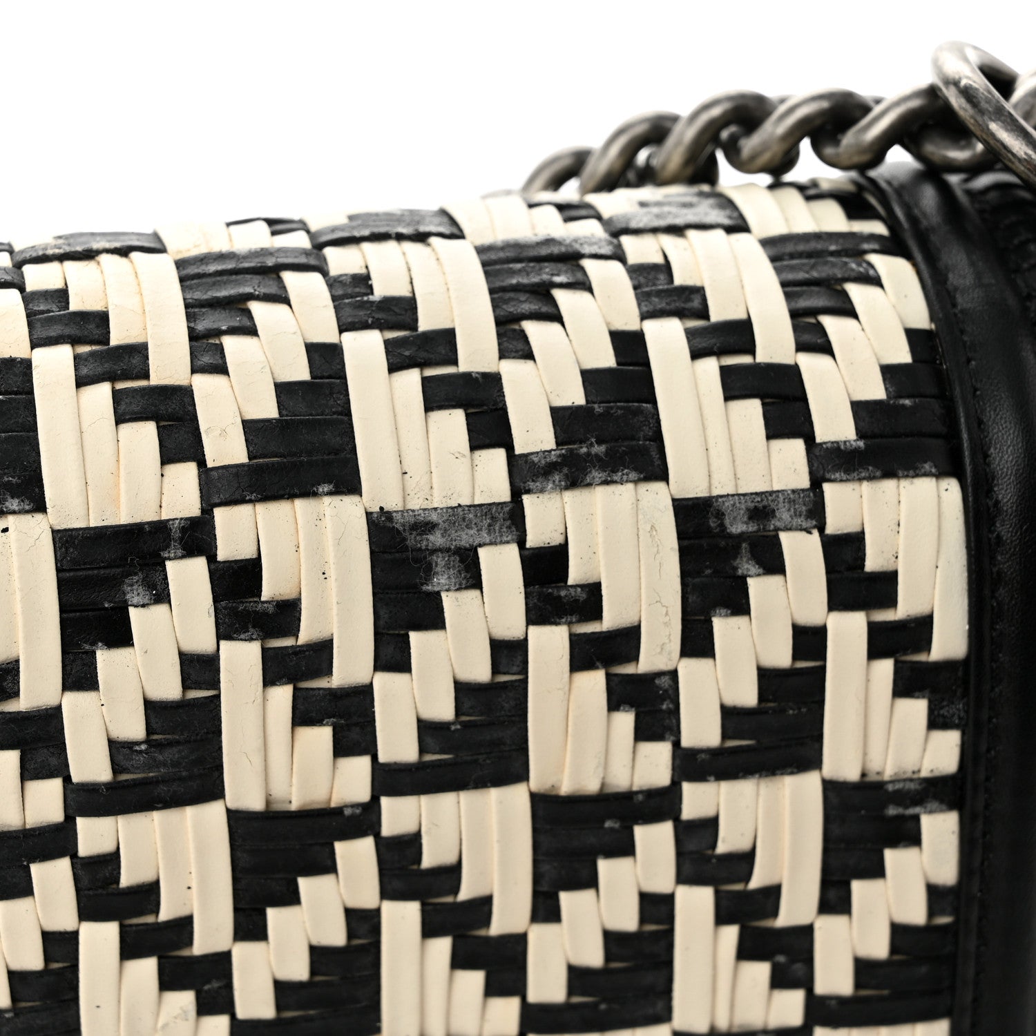 Chanel Calfskin Woven Medium Boy Flap Black White 14 of 14