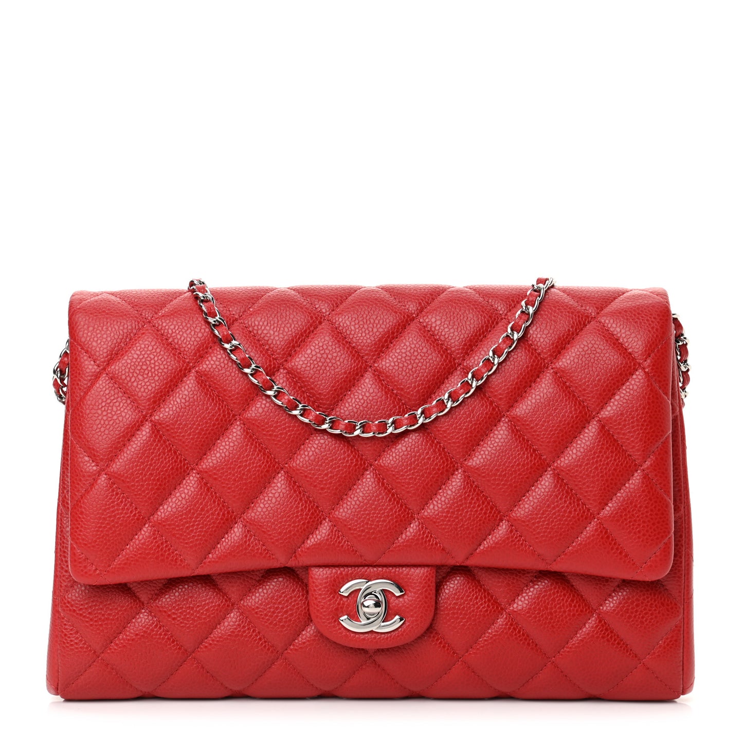 Caviar Quilted Clutch With Chain Flap Red