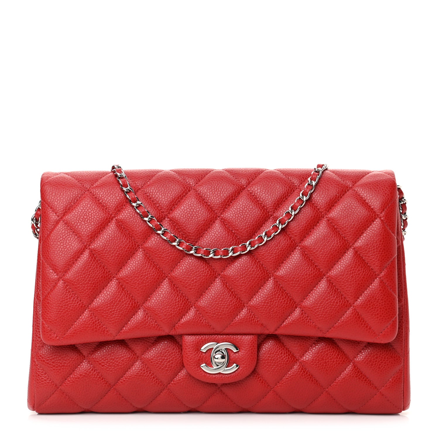 Chanel Caviar Quilted Clutch With Chain Flap Red 1 of 12
