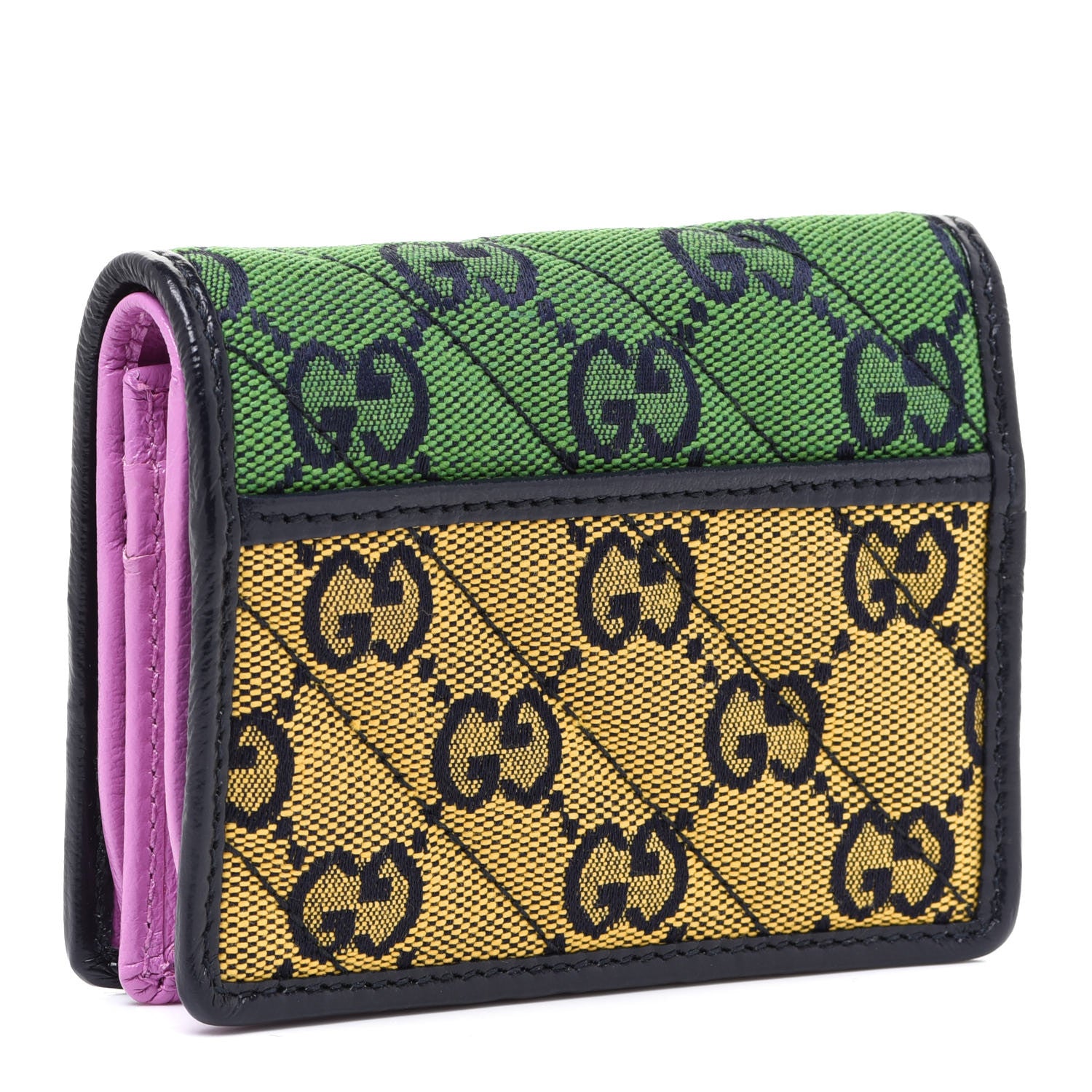 Gucci Monogram Multicolor Matelasse Diagonal GG Marmont Card Case Wallet Green Blue Yellow Candy Mousse 3 of 8