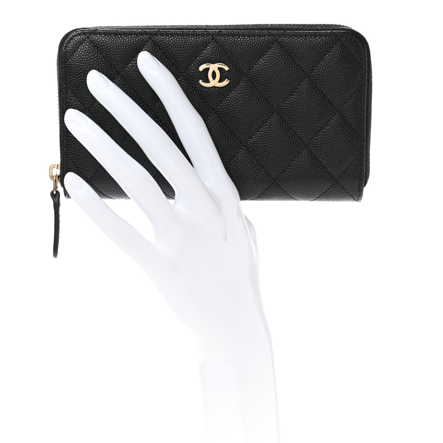 Caviar Quilted Small Zip Around Wallet Black