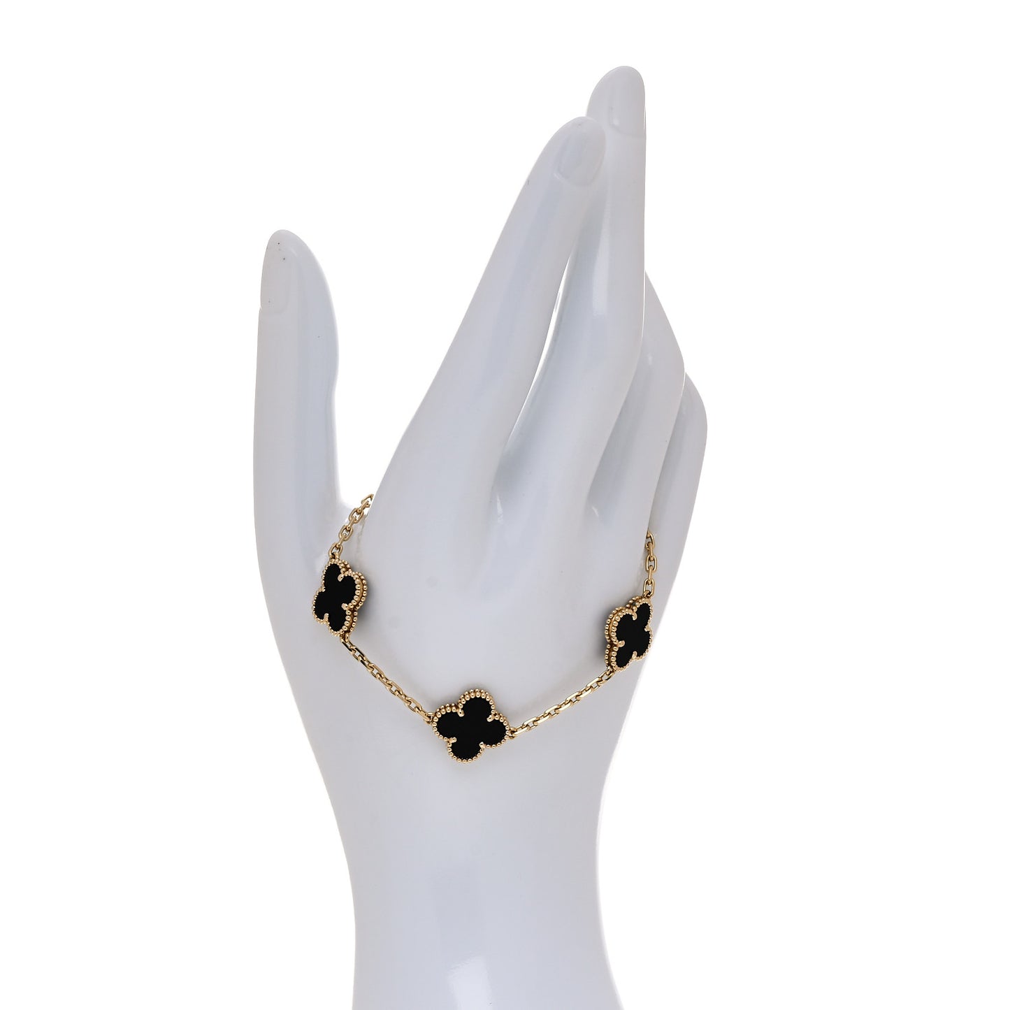 18K Yellow Gold Black Onyx 5 Motifs Vintage Alhambra Bracelet