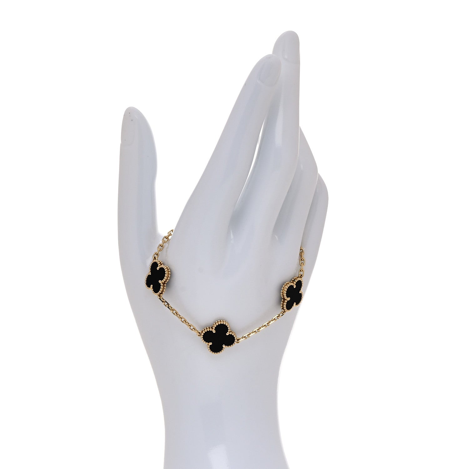 Van Cleef & Arpels 18K Yellow Gold Black Onyx 5 Motifs Vintage Alhambra Bracelet 2 of 7