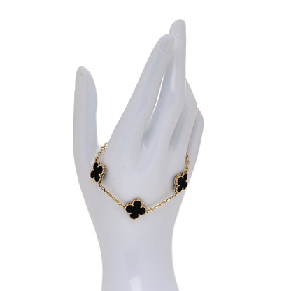 Van Cleef & Arpels 18K Yellow Gold Black Onyx 5 Motifs Vintage Alhambra Bracelet 2 of 7