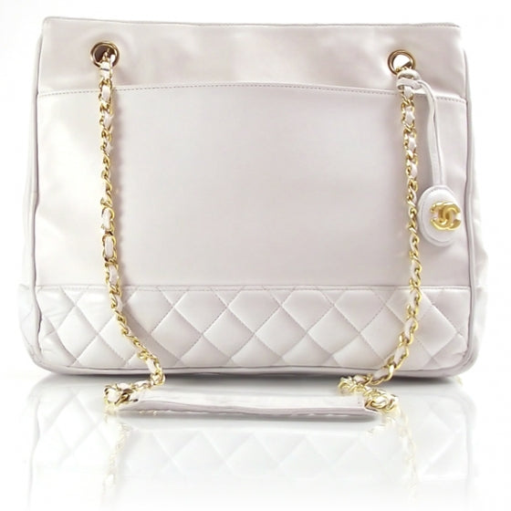 Leather Quilted Shoulder Tote White