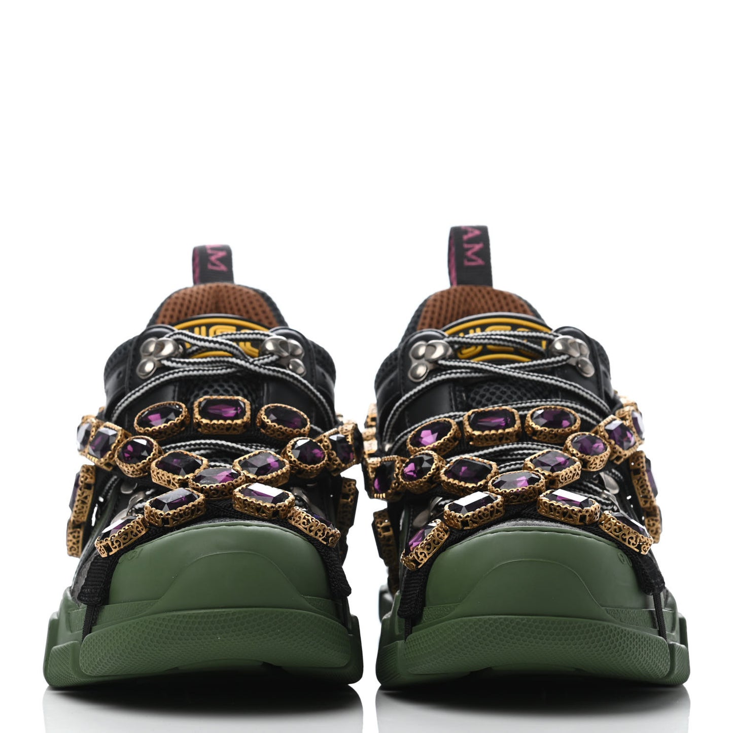 X SEGA Mesh Suede Calfskin Removable Crystals Flashtrek Sneakers 37.5 Loess Black Olive Green