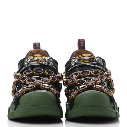 Gucci X SEGA Mesh Suede Calfskin Removable Crystals Flashtrek Sneakers 37.5 Loess Black Olive Green 2 of 7