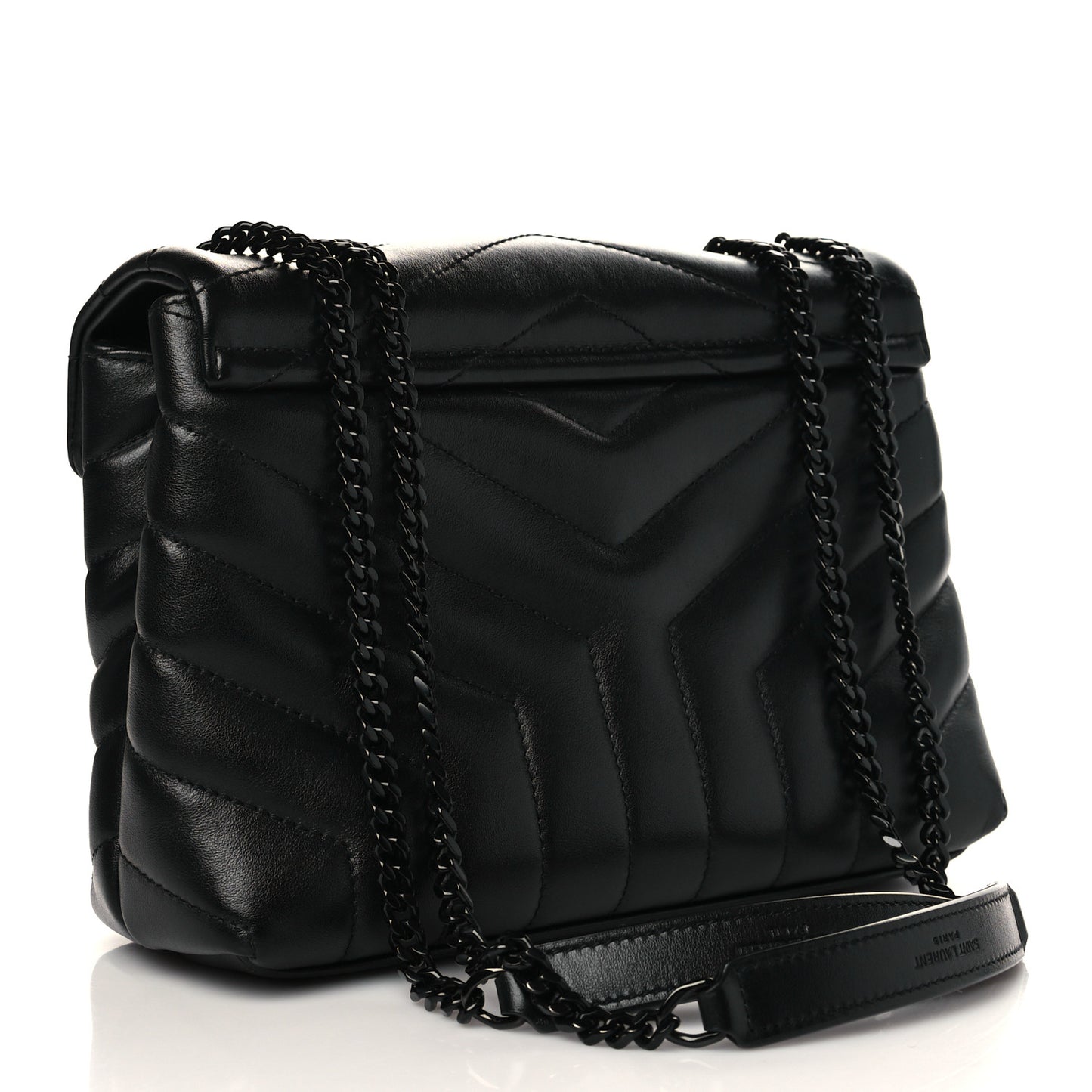Calfskin Y Quilted Monogram Monochrome Small Loulou Chain Satchel Black